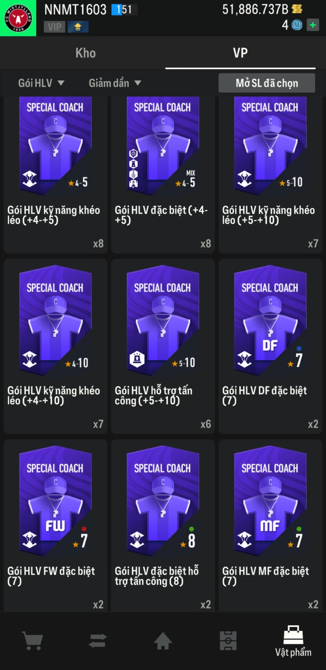 Ảnh ACC mở thẻ (LOẠI SVIP PROMAX) bao gồm có thẻ +12, Thẻ PRIME(QH+, CP+, XS+) và hơn 1500+ đến 1700+ thẻ cầu thủ từ Siêu sao đến Miền núi các loại. Acc có sẵn BP trắng từ 50.000 tỷ BP đến 62.000 tỷ BP